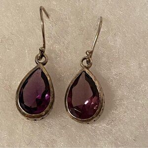 EARRINGS STERLING SILVER 925 PURPLE FACETED AMETHYST TEAR DROP WIRE PIERCED